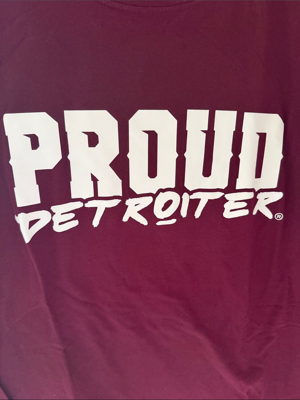 Proud Detroiter Graphic T-Shirt Burgundy White Logo Cotton XL